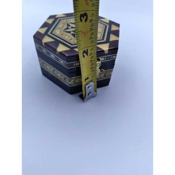 Handmade Taracea Wooden Moorish style 3.25" Hexagon trinket Box From Spain - Picture 10 of 12